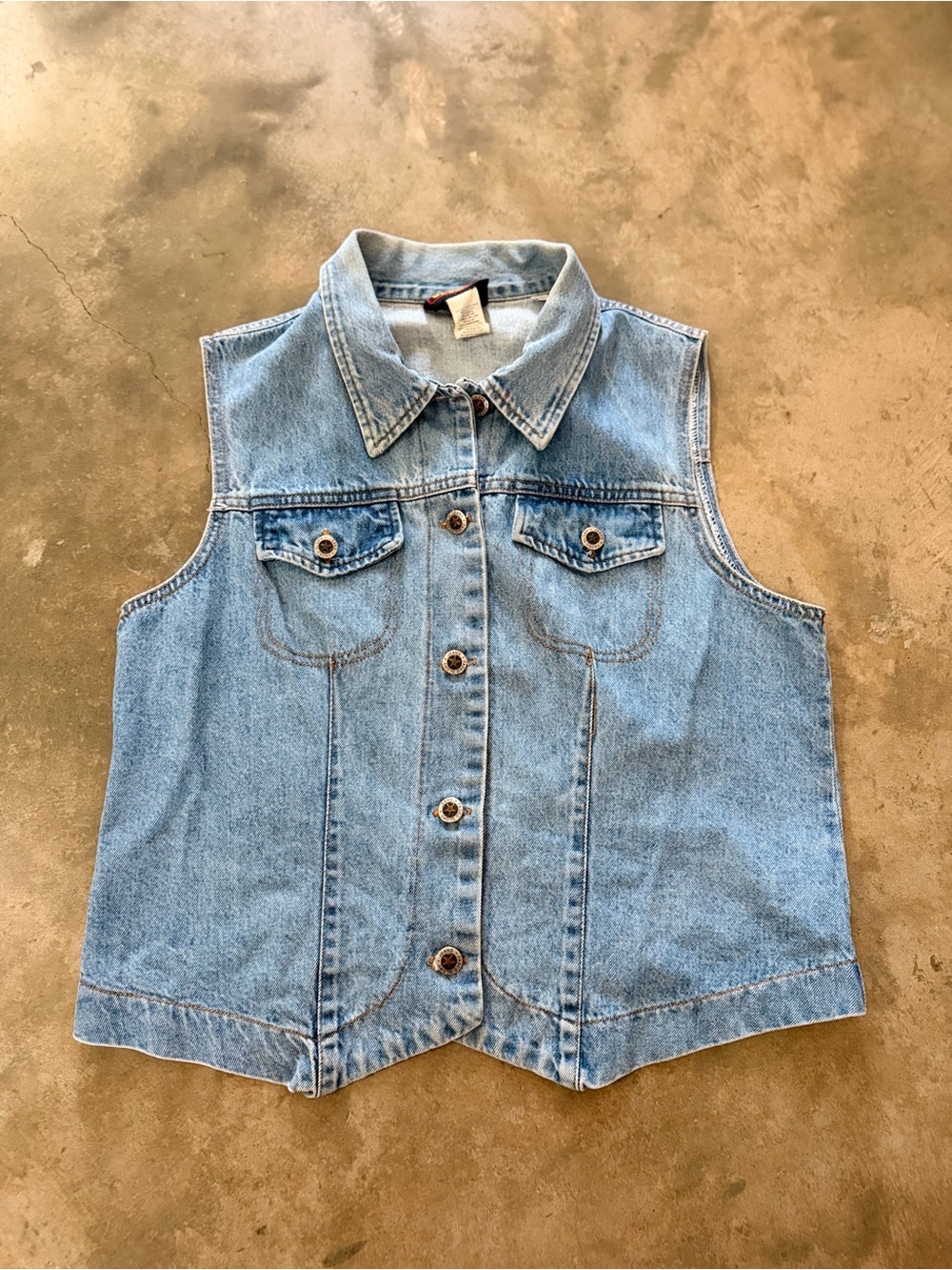 Vintage Faded Glory L Denim Vest Y2K Western Pointed Hem 100% Cotton